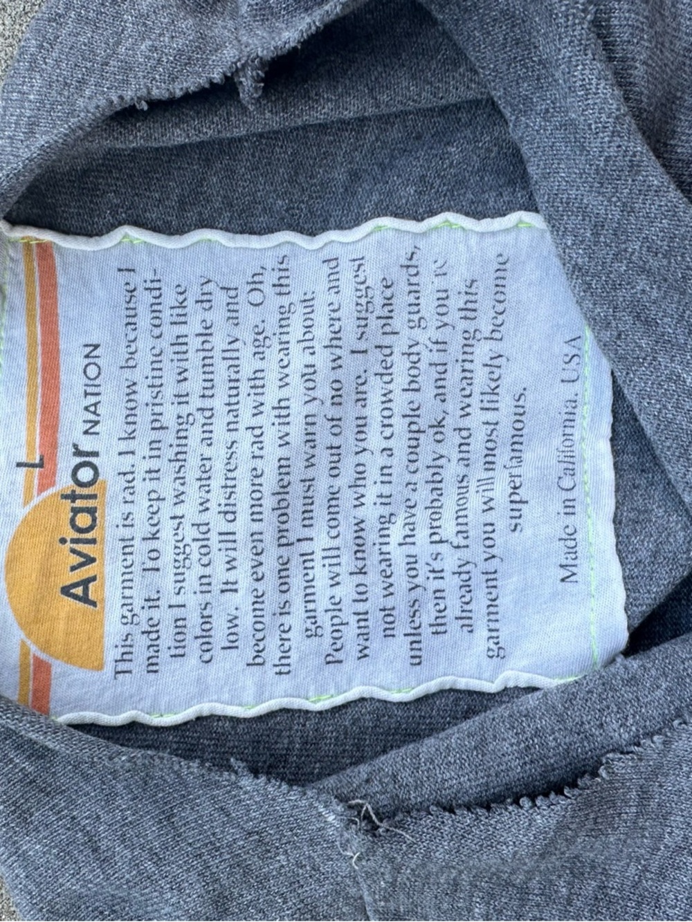 Aviator Nation Gray Crewneck Pullover with Subtle Tag Art - Picture 6 of 6